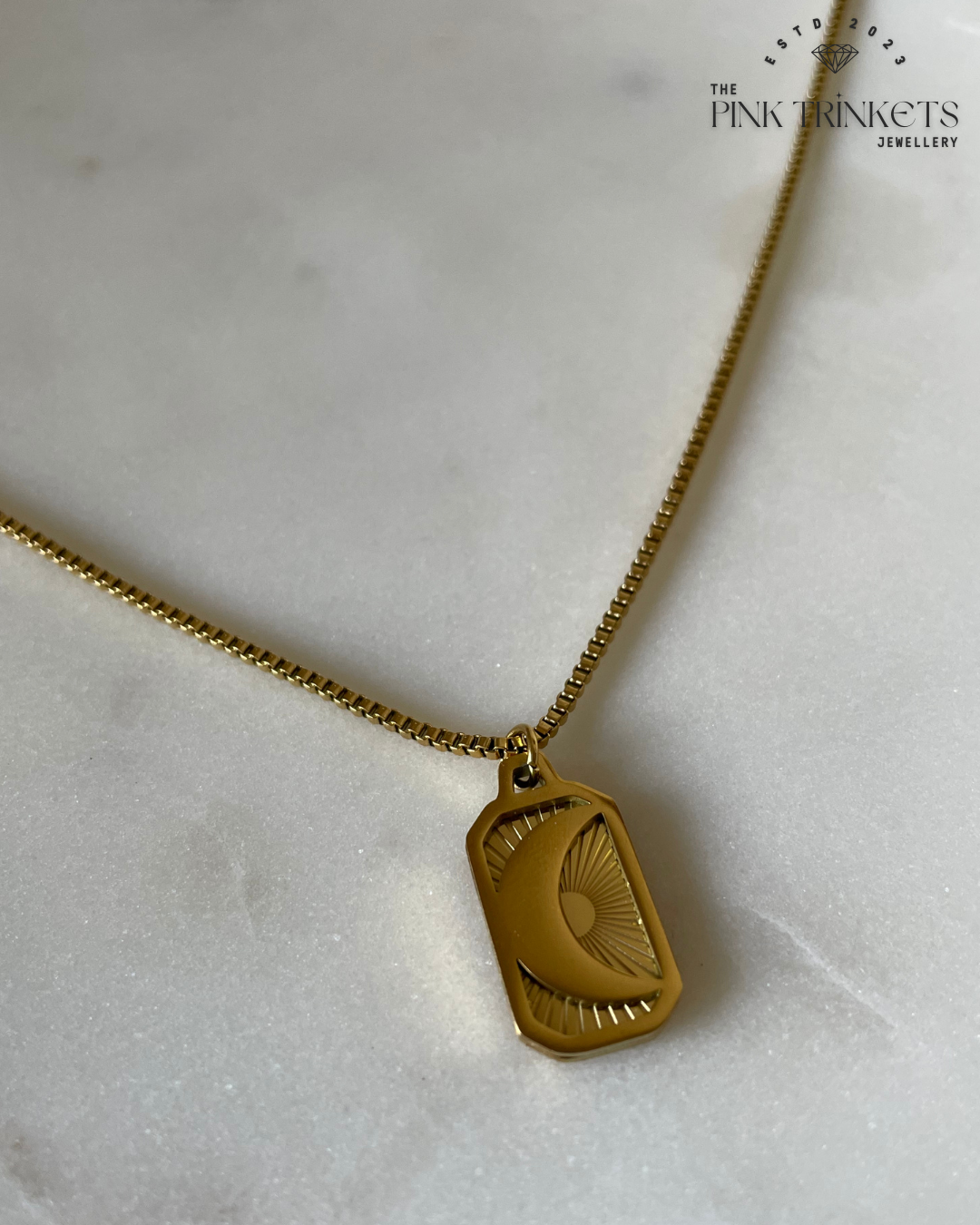 18K Gold Plated Moon Embossed Necklace