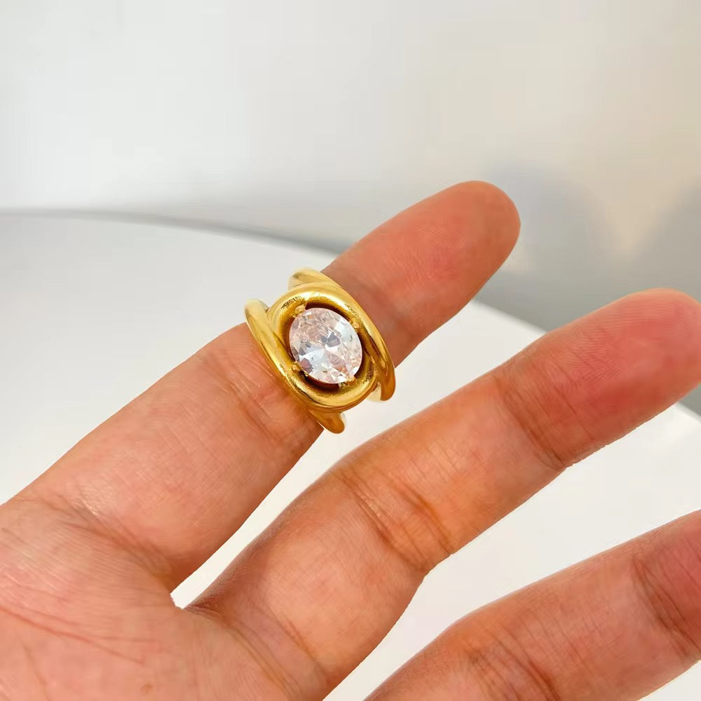 Bianca : 18k Gold Plated Elegant White Stone Ring