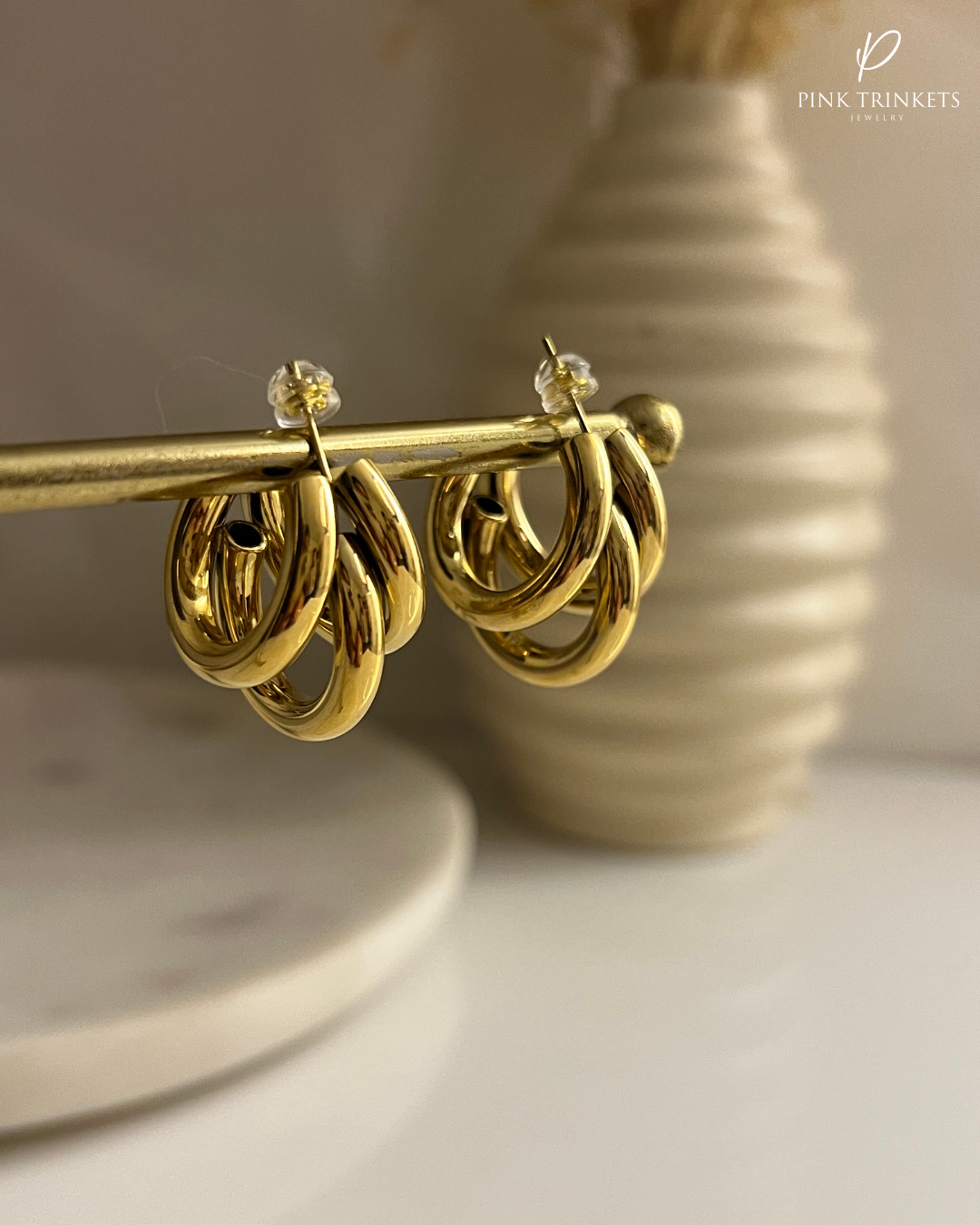 Trinity: 18k Gold Plated 3 C Shape Studs