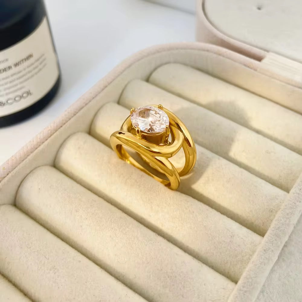 Bianca : 18k Gold Plated Elegant White Stone Ring
