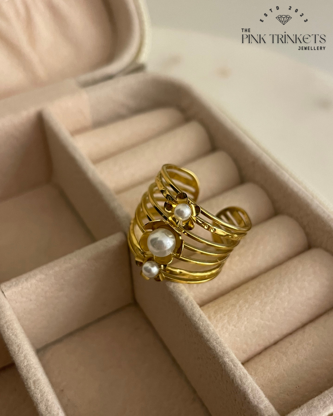 18K Gold Plated Pearl Ring( adjustable)