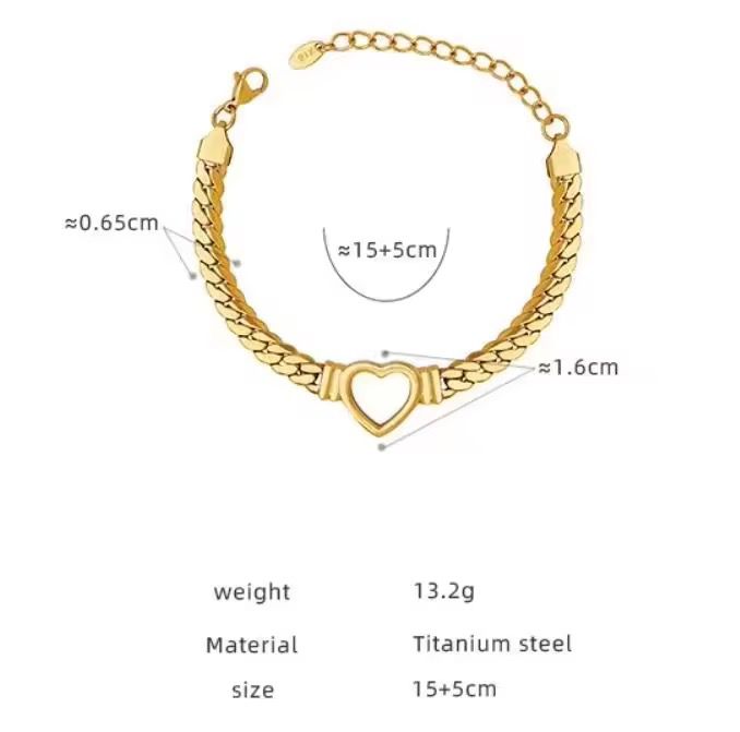 Golden Heart Link Bracelet : 18K Gold Platted