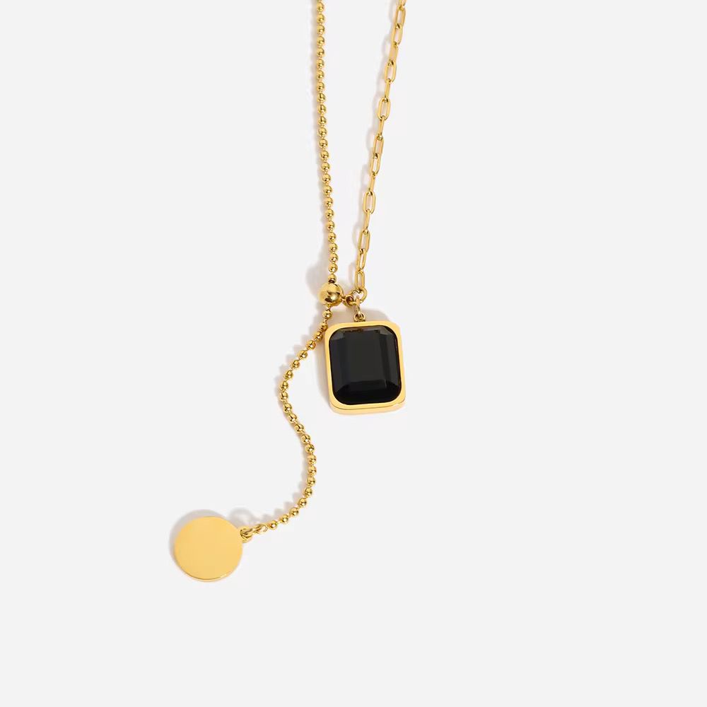 Gem Lariat Necklace – Emerald & Onyx