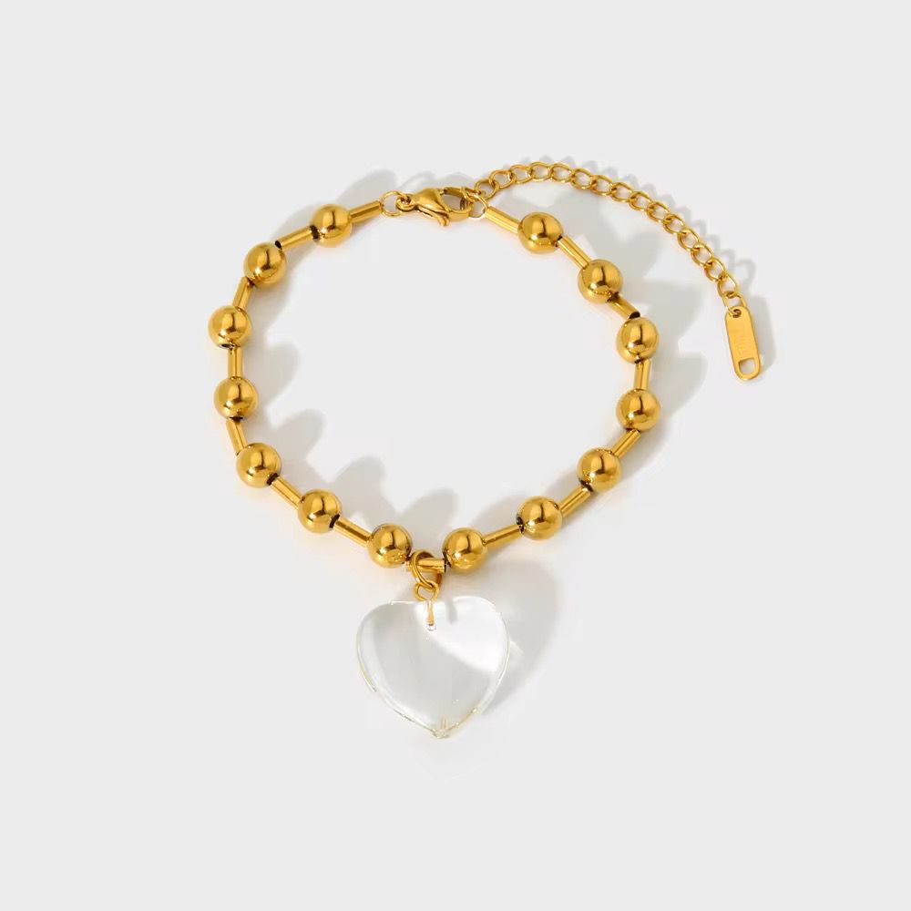 Crystal Heart Charm Bracelet - 18K gold-plated