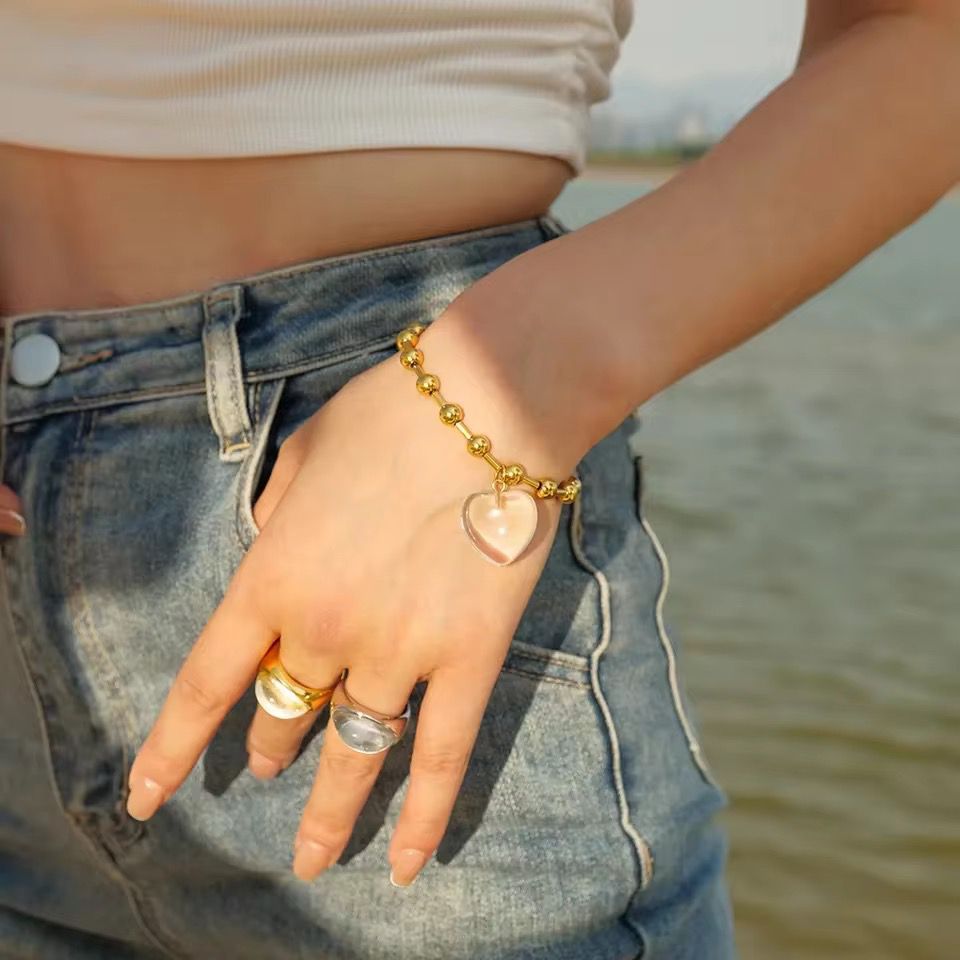Crystal Heart Charm Bracelet - 18K gold-plated