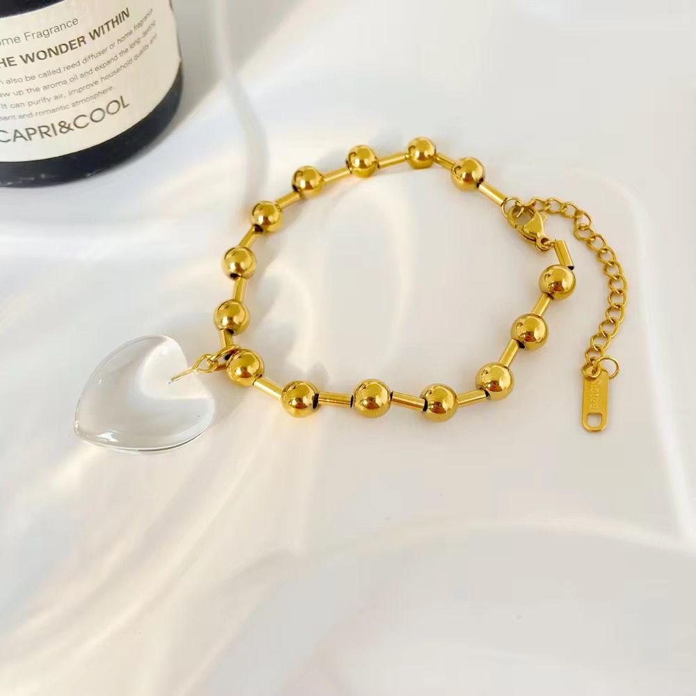 Crystal Heart Charm Bracelet - 18K gold-plated