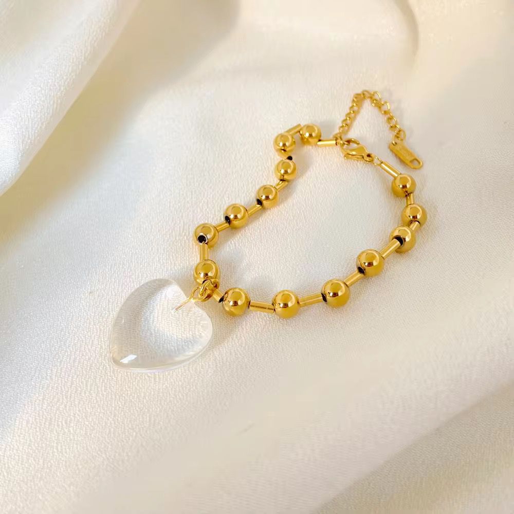 Crystal Heart Charm Bracelet - 18K gold-plated