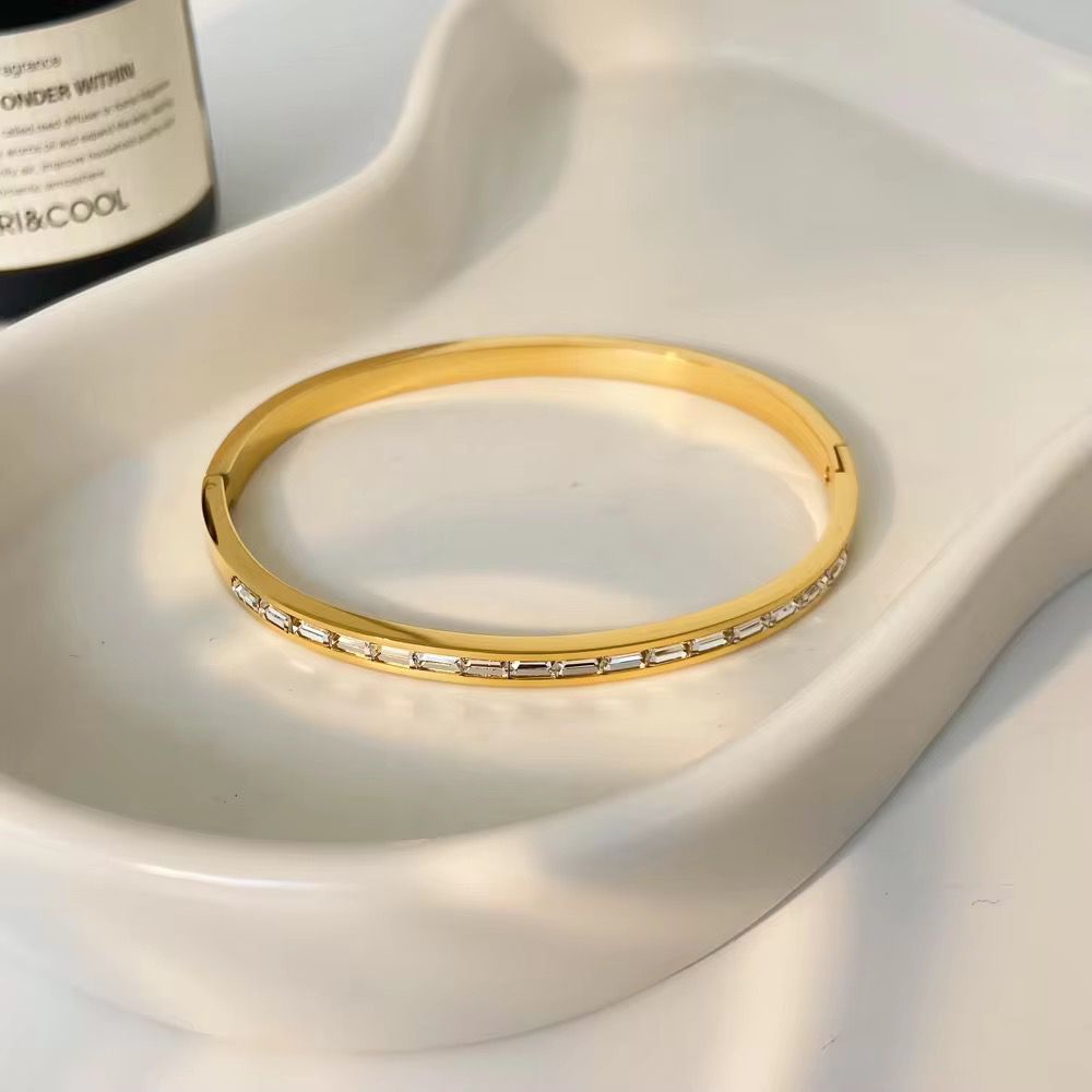 Baguette Bangle Bracelet - 18K Gold Platted
