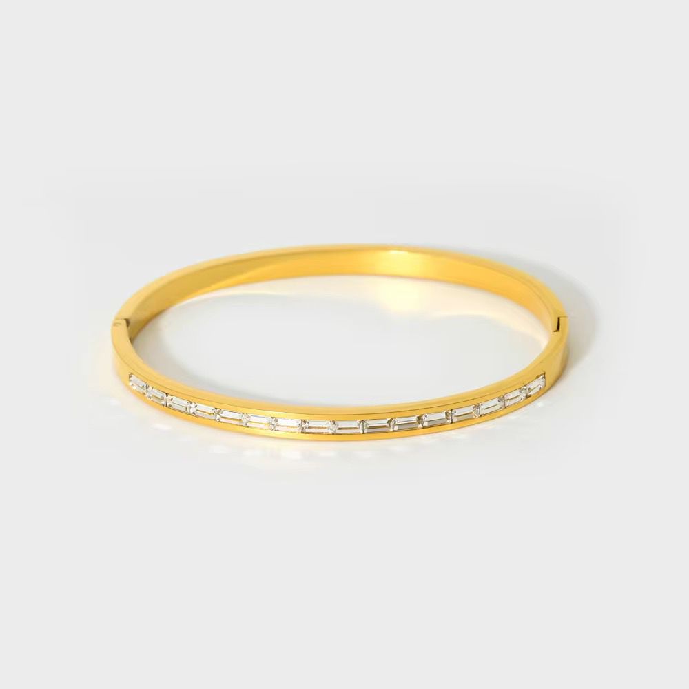Baguette Bangle Bracelet - 18K Gold Platted