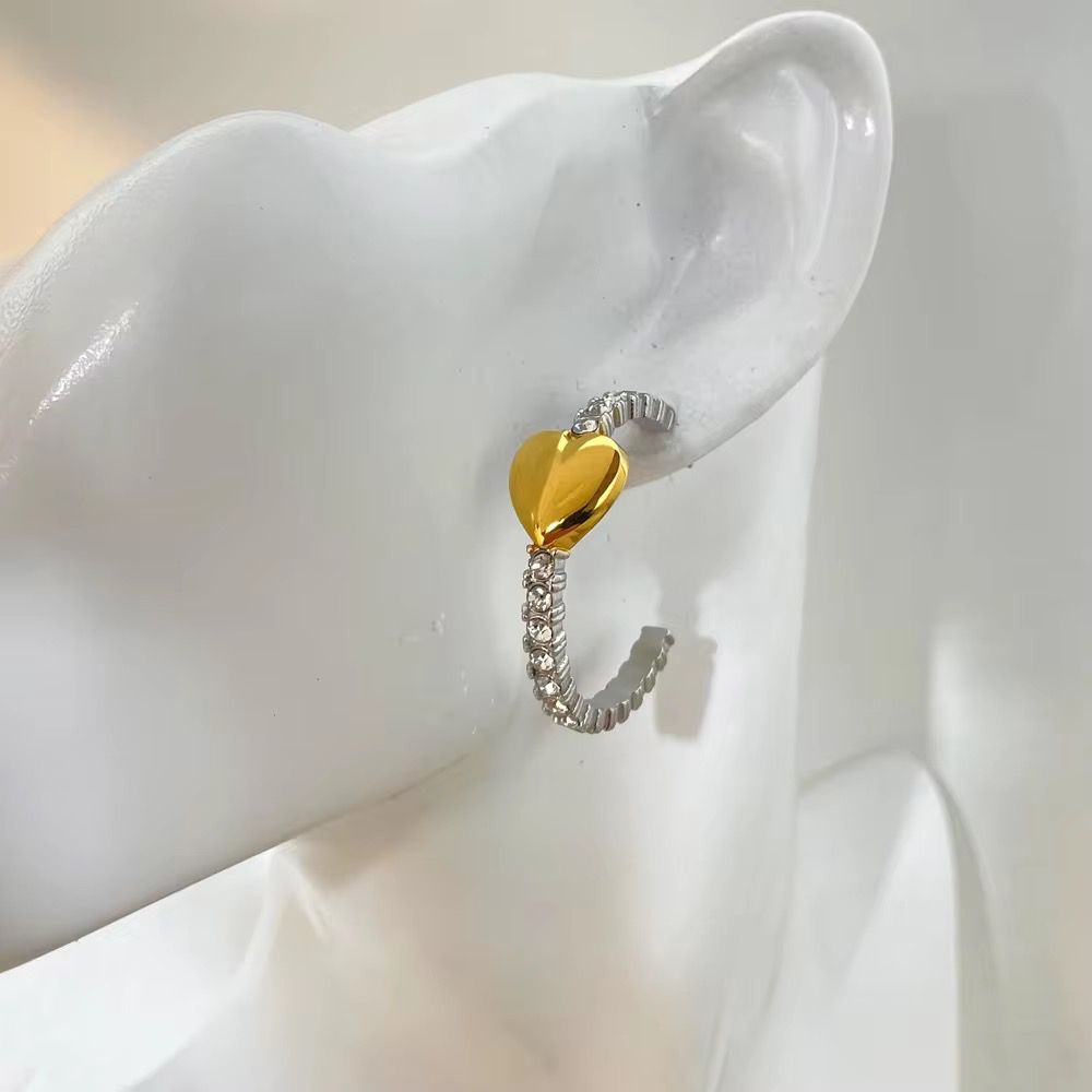 Crystal Heart Half Hoops - 18k gold-plated