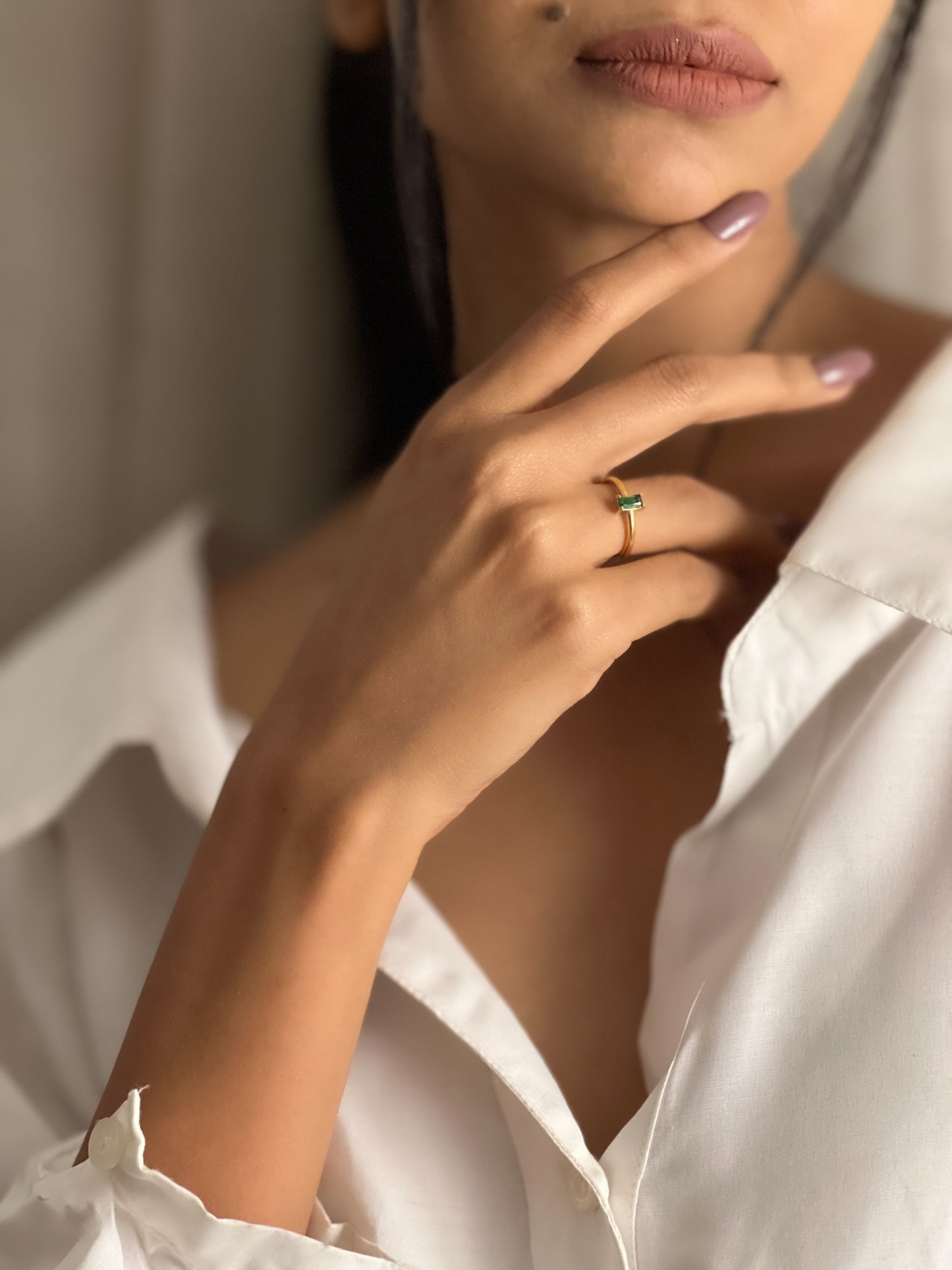 18K Gold Plated Emerald Ring