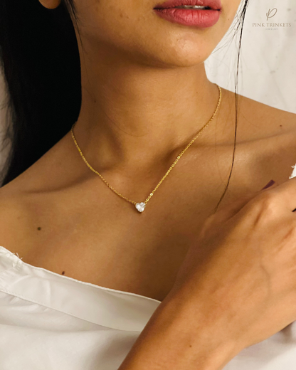 Lover: 18k Gold Plated White Crystal Heart Necklace