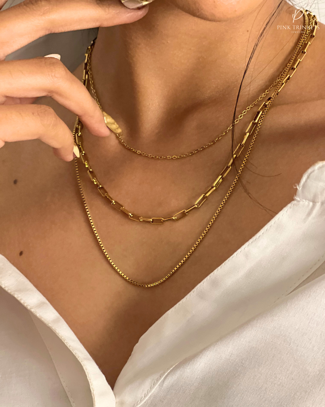 Amber : 18K Gold Plated Triple Layered Necklace