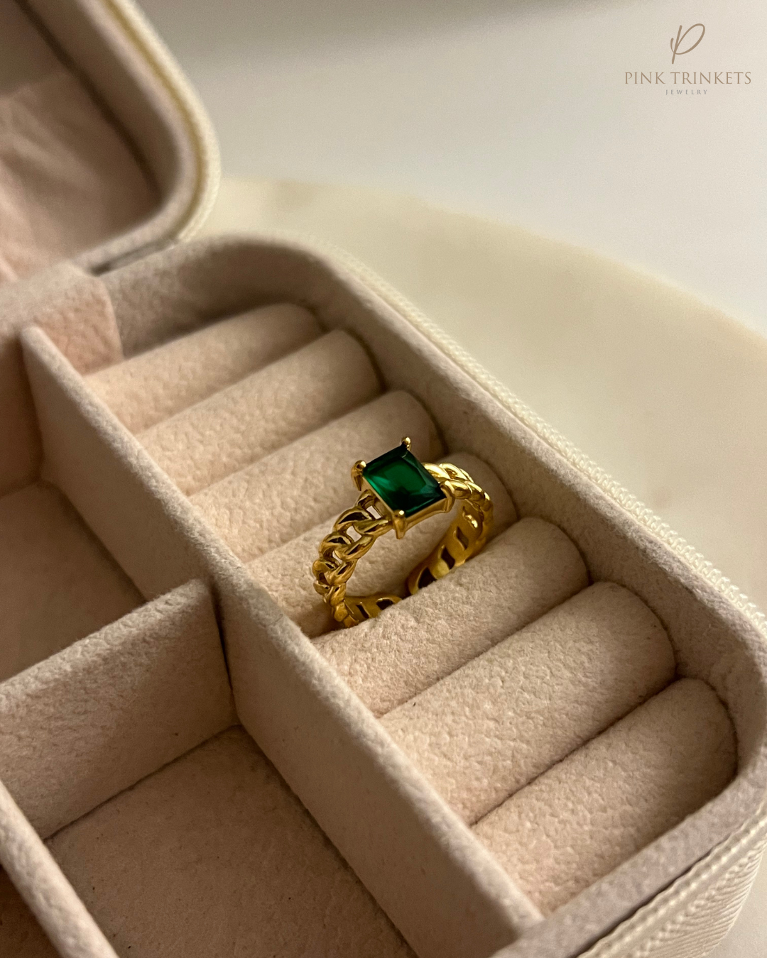 Esmeralda : 18k Gold Plated Adjustable Emerald Ring