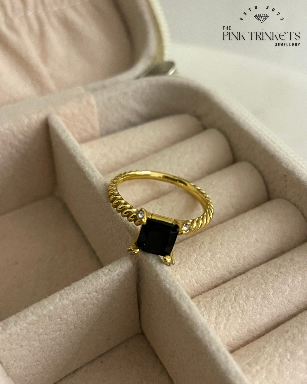 Diana 18k Gold Plated Ring - Black