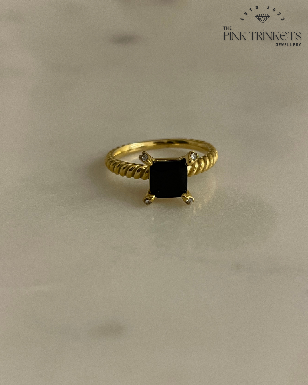 Diana 18k Gold Plated Ring - Black