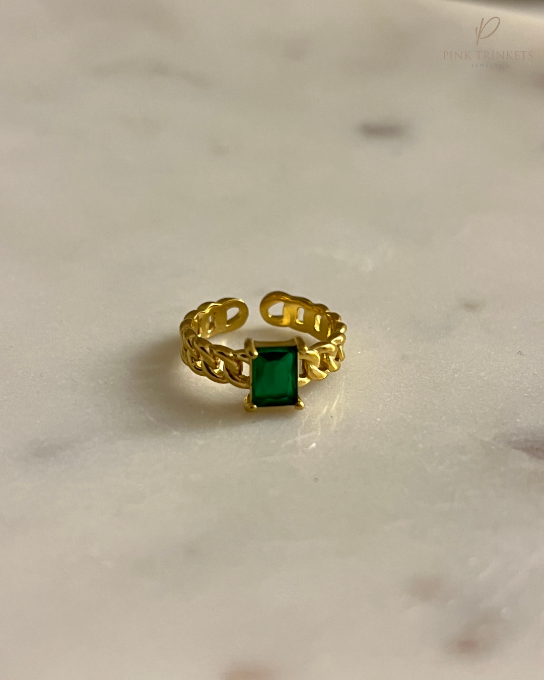 Esmeralda : 18k Gold Plated Adjustable Emerald Ring