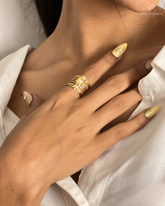 18K Gold Plated Pearl Ring( adjustable)