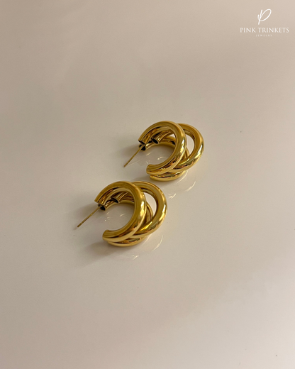 Trinity:  18k Gold Plated 3 C Shape Studs