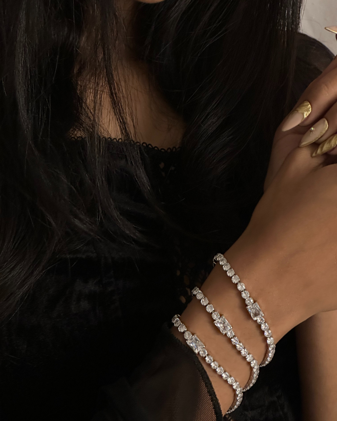 Elara: 18k Gold Plated Triple White Crystal Bracelet