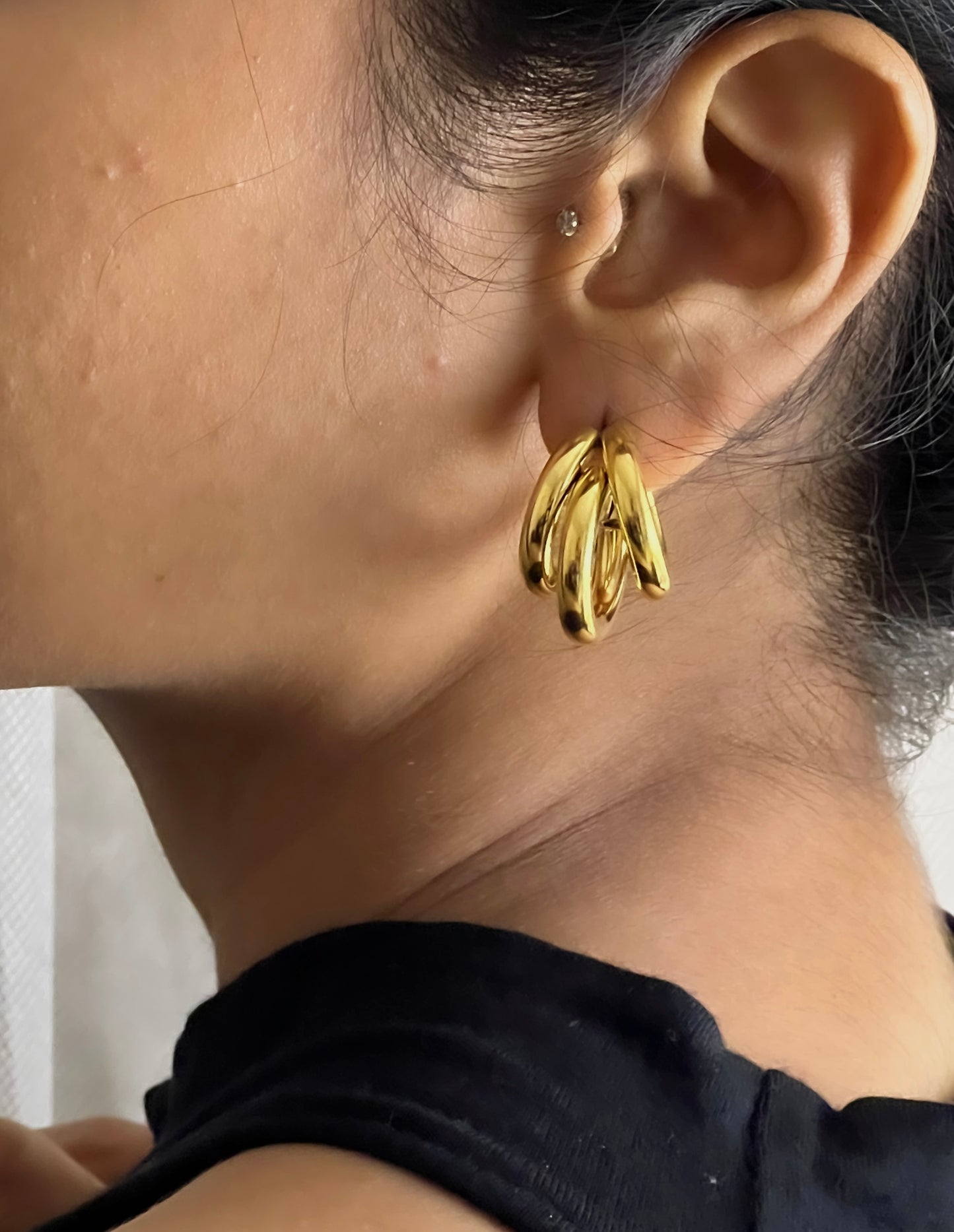 Trinity:  18k Gold Plated 3 C Shape Studs