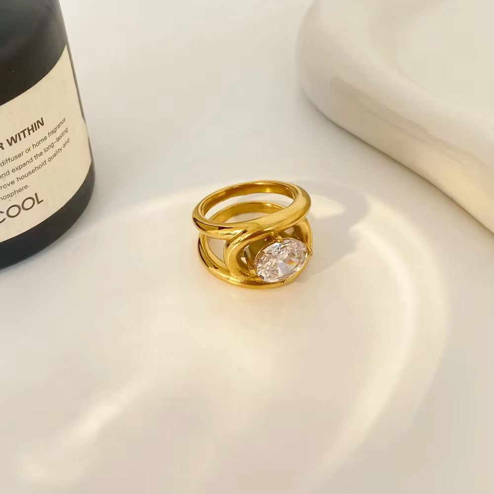 Bianca : 18k Gold Plated Elegant White Stone Ring