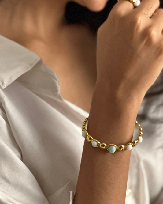 Ciel: 18k Gold Plated Blue and White Pearls Studded Bracelet