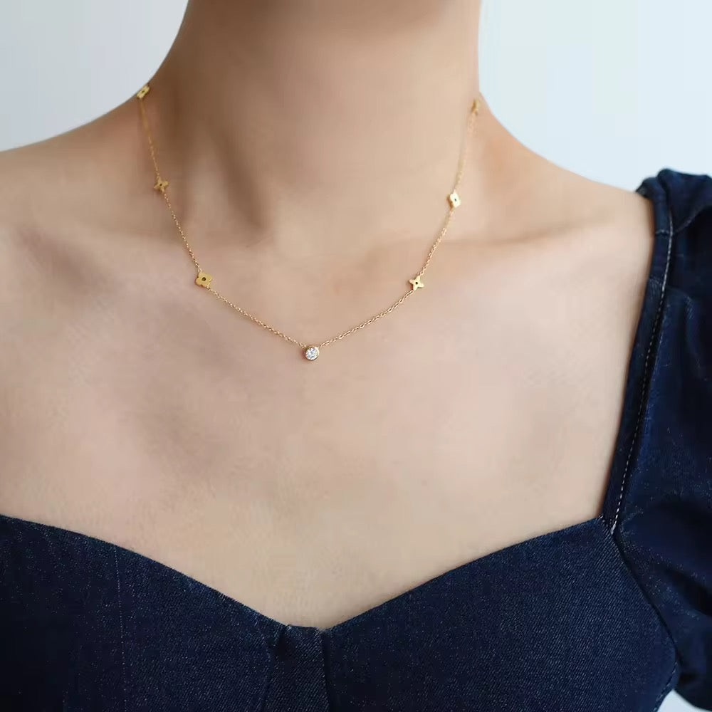 Crystal Charm 18k Gold Plated Necklace