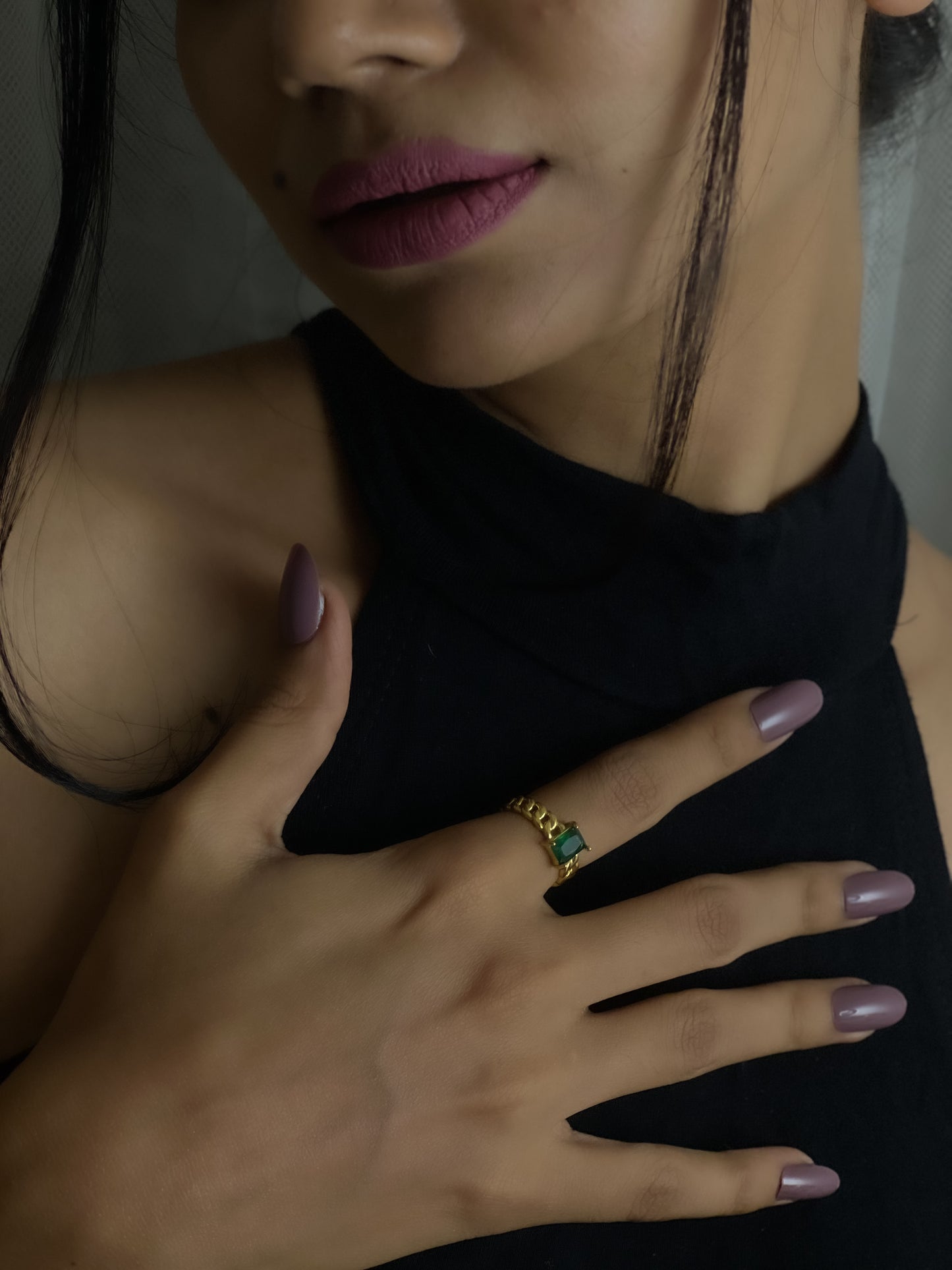 Esmeralda : 18k Gold Plated Adjustable Emerald Ring