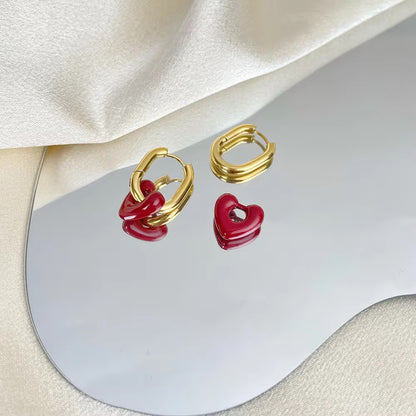 Rouge: 18K Gold Plated Red Heart Studs