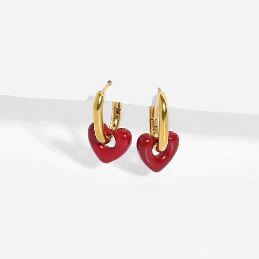 Rouge: 18K Gold Plated Red Heart Studs