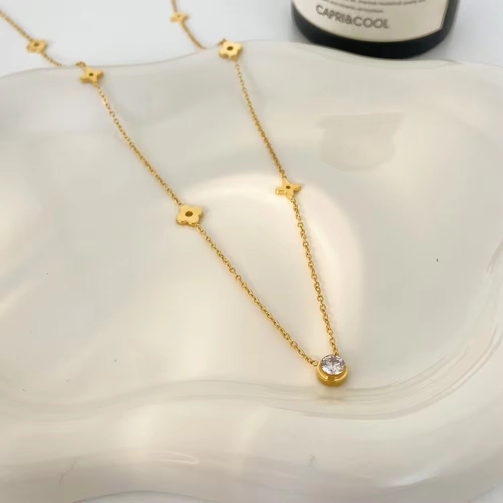 Crystal Charm 18k Gold Plated Necklace