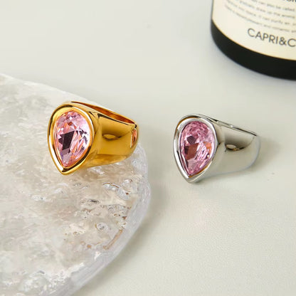 Tear Shaped Ring: Pink Crystal (Gold & Silver)