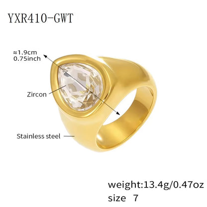 Tear Shaped Ring: White Crystal (Gold & Silver)