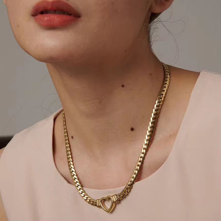 Bold Heart Chain Necklace -  18k gold-plated