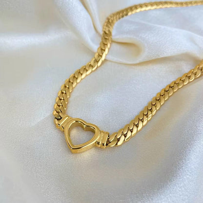 Bold Heart Chain Necklace -  18k gold-plated