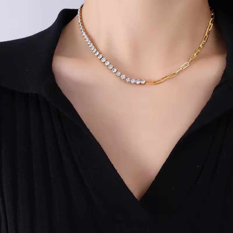 Dual Shine Zircon Choker - 18K Gold Platted