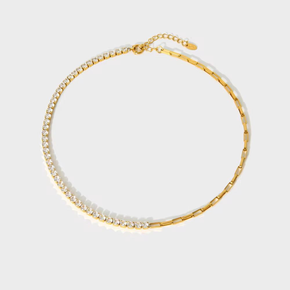 Dual Shine Zircon Choker - 18K Gold Platted