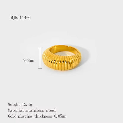 Retro Dome Ribbed Ring – Gold & Silver