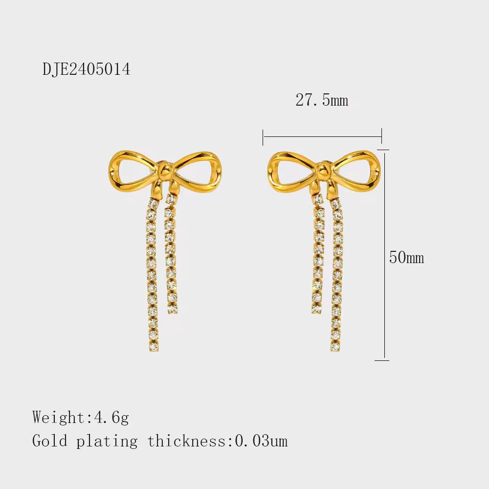 Dainty Bow Drop Earrings - 18k Gold Platted