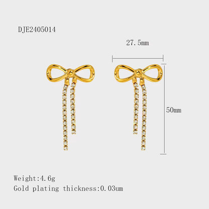 Dainty Bow Drop Earrings - 18k Gold Platted