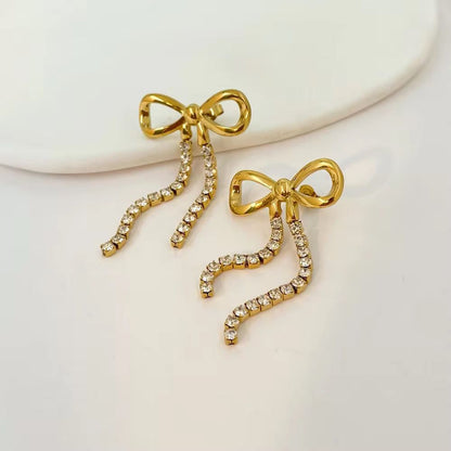 Dainty Bow Drop Earrings - 18k Gold Platted