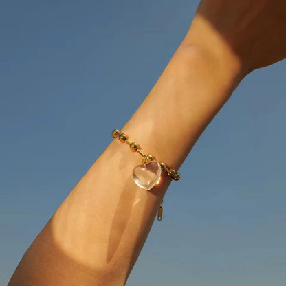 Crystal Heart Charm Bracelet - 18K gold-plated