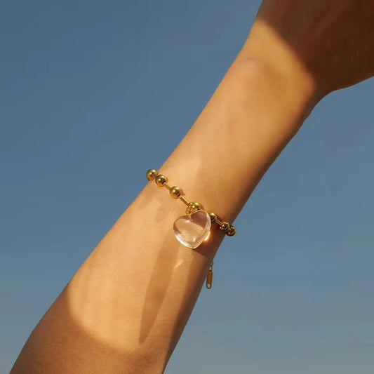 Crystal Heart Charm Bracelet - 18K gold-plated