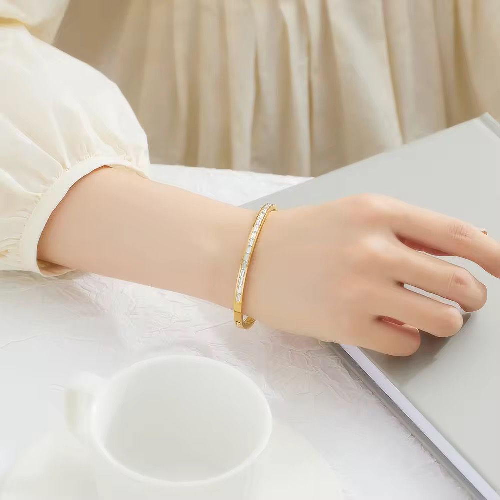 Baguette Bangle Bracelet - 18K Gold Platted