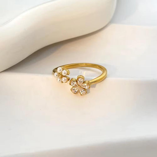 Blossom Duo Ring - 8k gold-plated