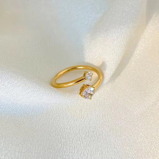 Twin Sparkle Open Ring - 8k gold-plated