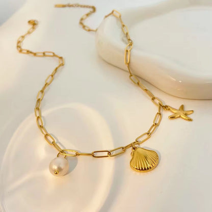 Ocean Muse Charm Necklace - 18k gold-plated chain