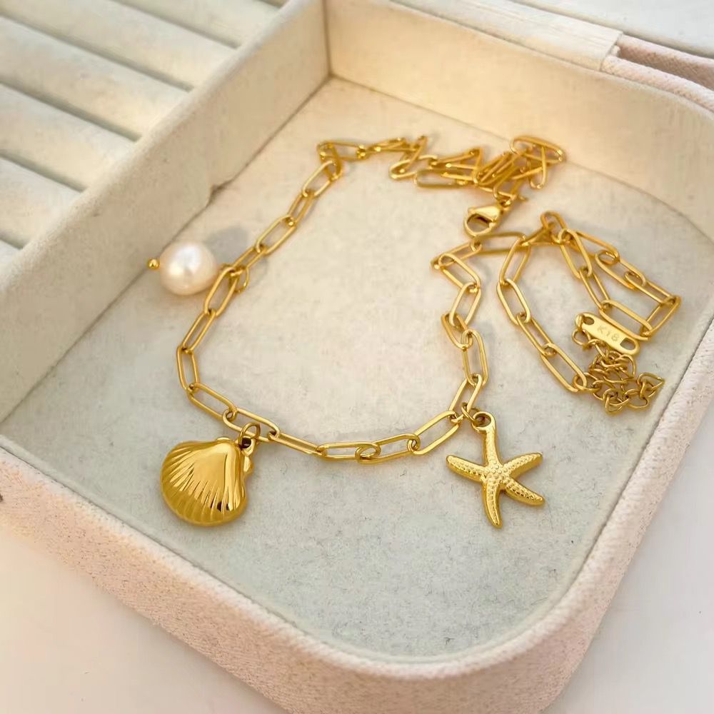 Ocean Muse Charm Necklace - 18k gold-plated chain