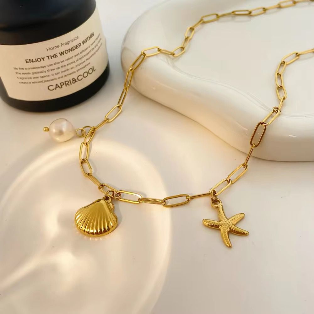 Ocean Muse Charm Necklace - 18k gold-plated chain
